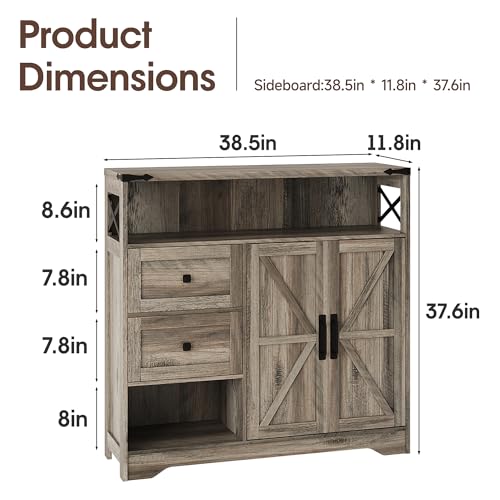 Farmhouse Storage Cabinet with Drawers and Open Storage