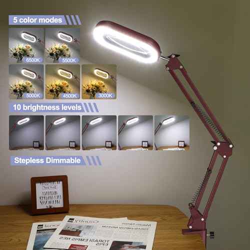 12X Square Magnifying Glass with Light and Stand