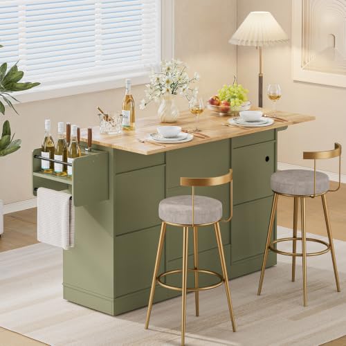 Kitchen Islands with Movable Wood Cutting Board & Trash Can
