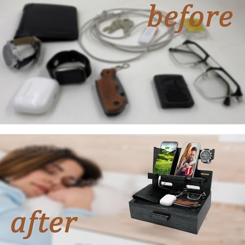Gifts for Him Husband Boyfriend Son Men Nightstand Organizer Wood Phone Docking Station Birthday Gifts