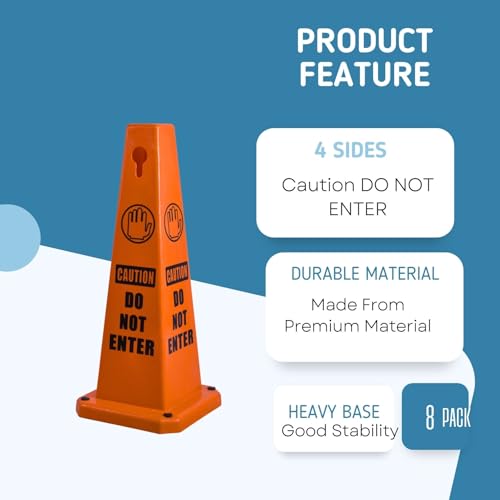 8 Pack Orange Safety Cones Caution DO NOT Enter Sign 4 (8 Count)