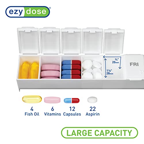 Weekly (7-Day) Pill Organizer, Large Medicine Planner, White