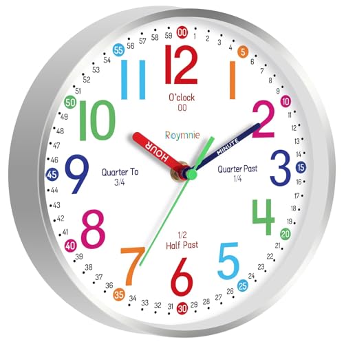 14" Wall Clock for Kids Learning Silent Battery Operated Teaching