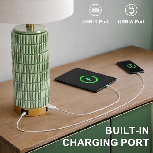 25'' Bedside Table Lamps Set of 2 for Living Room with USB A&C Ports