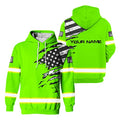 Safety Hoodie Scratch Green US Flag Customize Name High Visibility Hoodie for Men Reflective Workwear for Runners