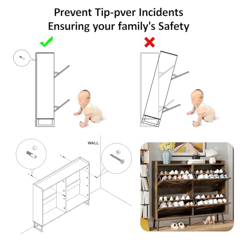 Large Shoe Storage Cabinet with 4 Flip Drawers