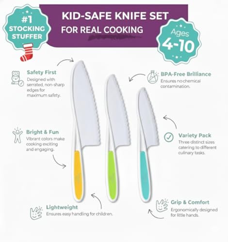 Jr. Kid Safe Knife Set for Real Cooking (3 Count)