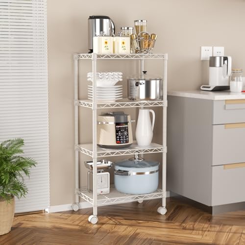 4 Shelves Storage Shelf Wire Shelving Unit Metal Adjustable Wheels