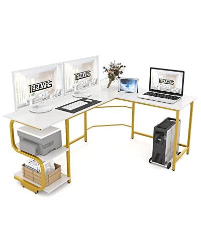 Reversible L Shaped Desk with Shelves
