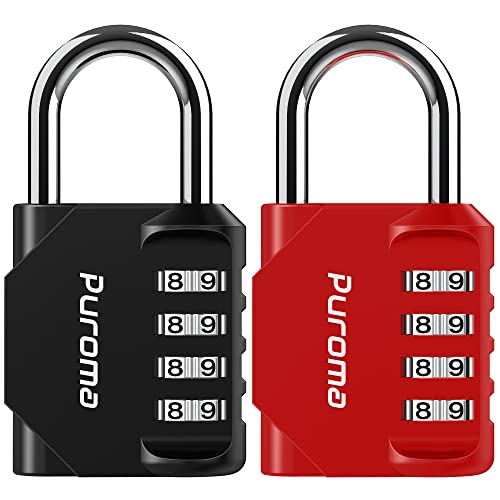 2 Combination Lock Locker 4 Digits Combo Padlock Gym Red & Black (2 Count)