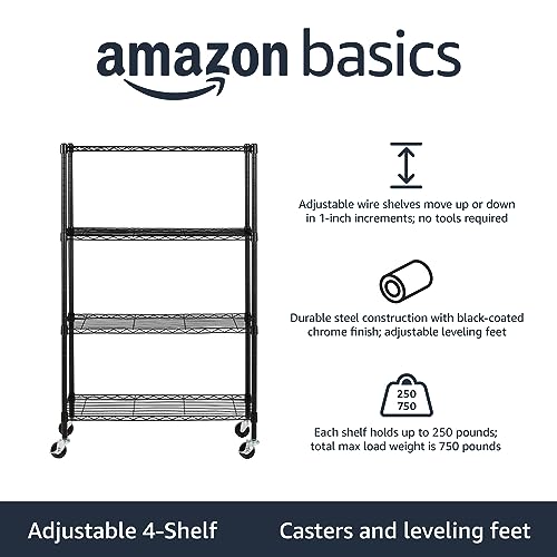 4 Shelf Heavy Duty Garage Shelving Storage Unit on 3" Wheel Casters