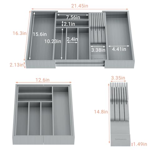 Expandable Bamboo Silverware Drawer Organizer Kitchen Tray