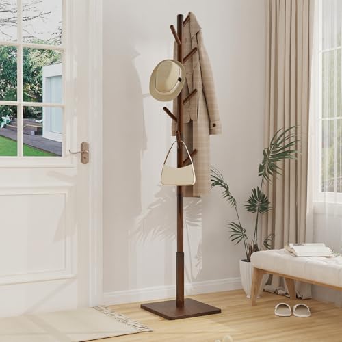 Wooden Coat Rack Freestanding with Stable Square Base