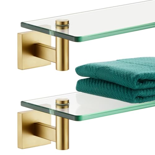 Wall Shelves Floating Shelf 12'' Gold Stainless Steel Bathroom Hardware Tempered Glass Hanging Rack Storage