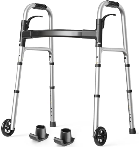 Folding Walkers for Seniors with 2 Skis and 5" Wheels 350 Pounds