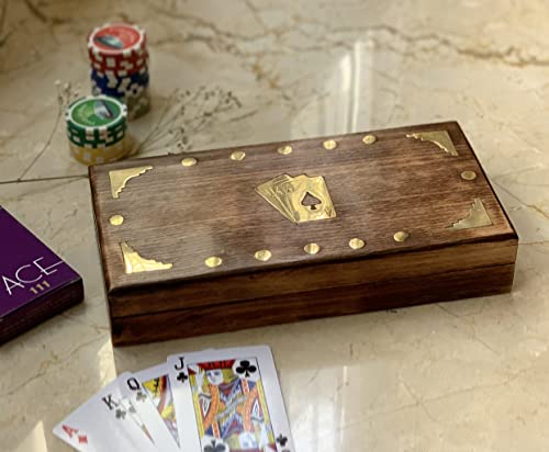 Wooden Playing Card Holder Deck Box Storage Case Organizer Includes Cards