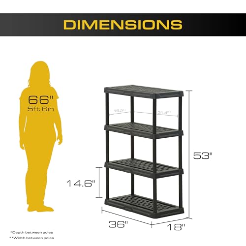 4 Tier Heavy Duty Plastic Storage Shelves for Garage (2 Count)