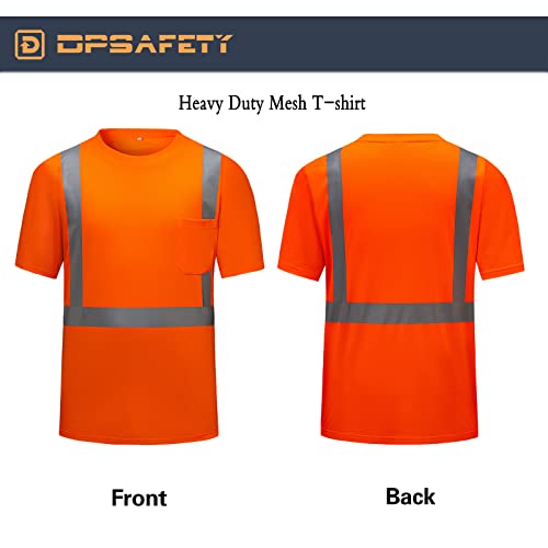 High Visibility Shirts Quick Dry Safety T Shirts with Reflective Strips and Pocket Short Sleeve Mesh Hi Vis Construction Work Class 2 Shirt for Men
