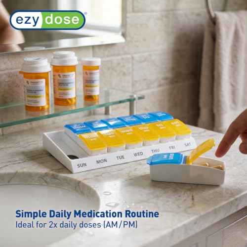 Weekly (7-Day) AM/PM Pill Organizer, Large Case, Blue/Yellow