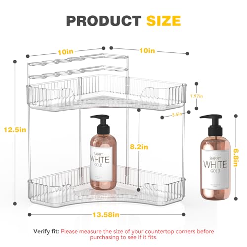 2 Tier Corner Bathroom Counter Organizer with Top Toothbrush Holders
