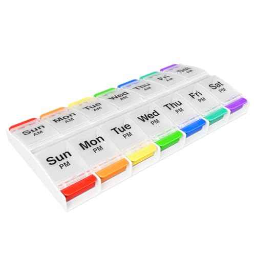 Weekly (7-Day) AM/PM Pill Organizer, X-Large Medicine Box, Rainbow