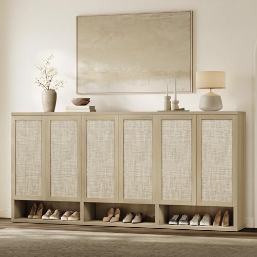 31.2" Wide Rattan Shoe Storage Cabinet for Entryway with 2 Doors