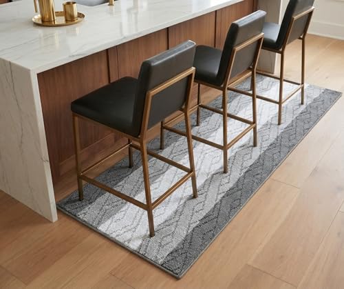 Custom Size Hallway Runner Rug Damask Grey Color 31 inch Wide Select Your Length Non