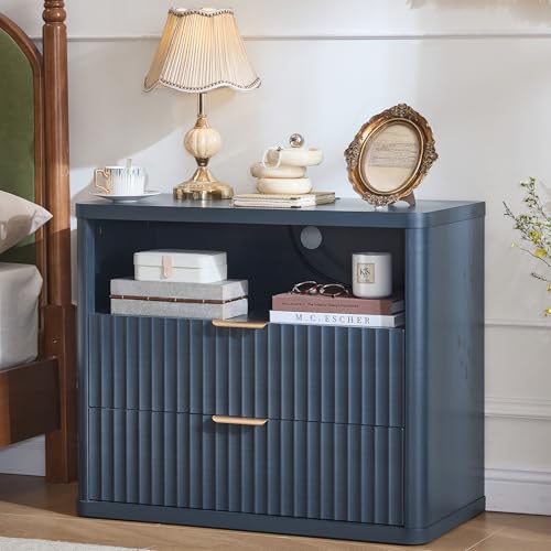 31" Wide Fluted Nightstand with Charging Station