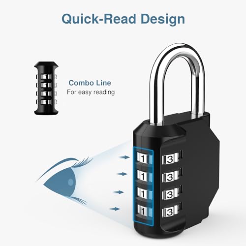4 Pack Combination Lock Locker 4 Digits Combo Padlock Gym Black (4 Count)