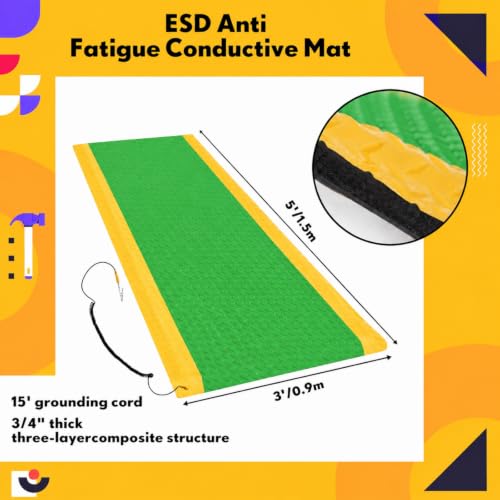 1 Pack 3'x5' ESD Anti Fatigue Mat with Ground Wire