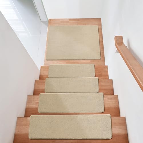 Bullnose Carpet Stair Treads Ultra Plush Beige 14 Pcs (27.7 Sq Ft)