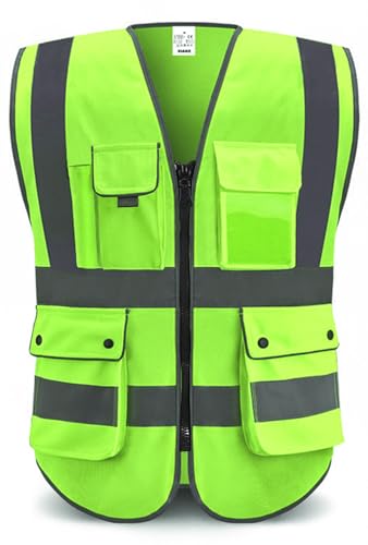 8 Pockets High Visibility Class 2 Reflective Safety Vest for Men & Women Meets ANSI Standards
