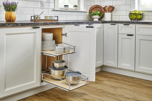 2 Tier Pull Out Kitchen Cabinet Storage Organizer with Solid Bottom & Undermount Soft