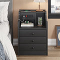 Black Nightstand with Charging Station & Drawers