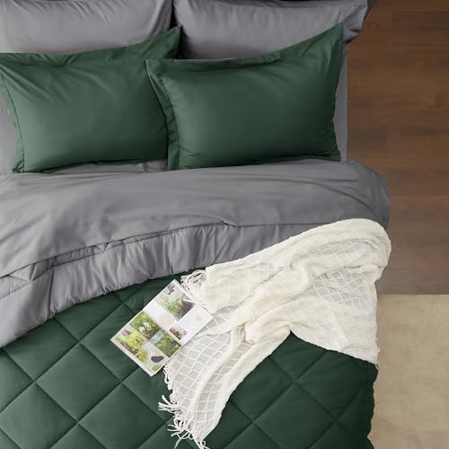 Twin XL Bed in a Bag Reversible 5 Pieces Dark Green