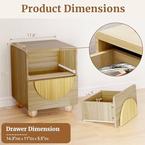 23" Fluted Nightstand with Solid Wood Legs Set of 2 (2 Count)