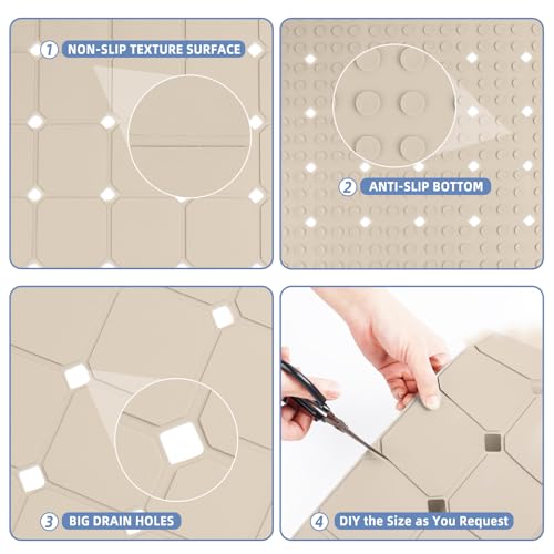 Bathtub Mat Non Slip 15" x 28" Silicone Foldable Tub Mat with Strong Suction Cups & Large Drain Holes