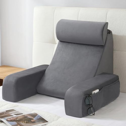 19" Reading Pillow for Bed with Firm Back Support & Big Pockets