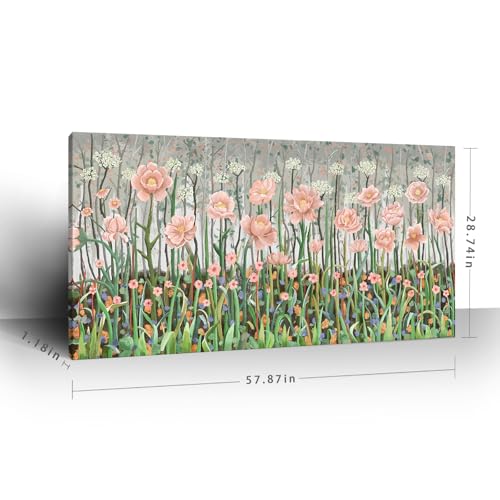 Rustic Plant Wall Art For Bedroom Pink Green Floral Print 58X29 In