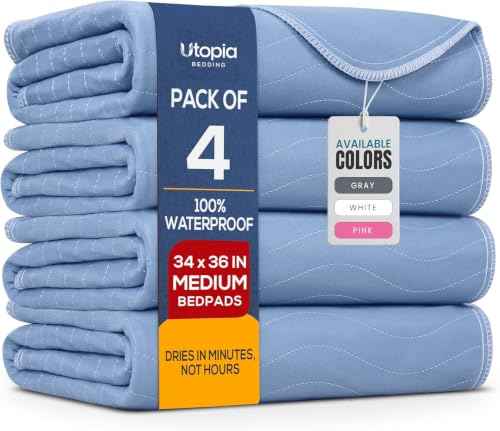 4 Pack Waterproof Reusable Heavy Absorbency Incontinence Bed Pads 34"x36" (4 Ounce)
