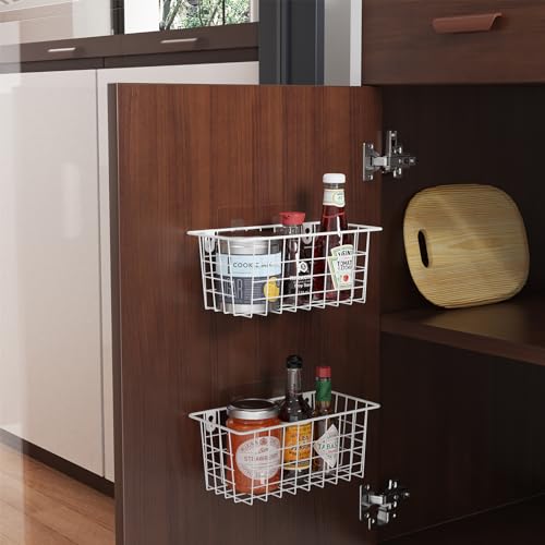 Hanging Wire Baskets Kitchen Storage Basket Adhesive and Screws Basket Over the Cabinet Door Organizer with Adhesive Strips and Screws Accessories (2 Count)