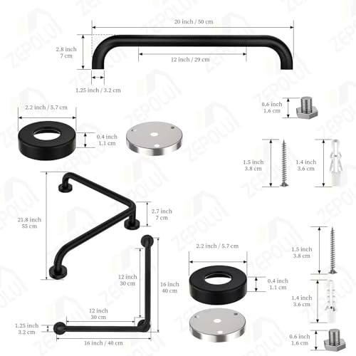 Black Angled Grab Bar 16x16 Inch