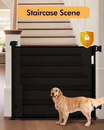 2 Pack) Retractable Baby Gate for Stairs & Doorways,55" Wide x 33.6" Tall Easy Installation Mesh Dog Gate for Indoor & Outdoor Use,Pet and Dog Safety Gate for Hallways(Black) (2 Count)