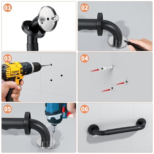 12 Inch Black Bathroom Shower Grab Bar with Anti Slip Rubber Grip