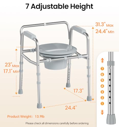 3 in 1 Bedside Commode Toilet for Seniors