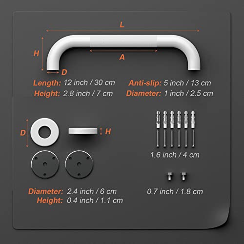 12 Inch White Grab Bar