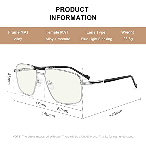 Blue Light Blocking Glasses for Men Square Double Bridge Hipster Metal Frame Men Eyeglasses He Young