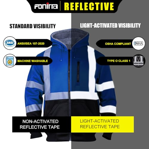 Men's High Visibility Safety ANSI Class 3 Lined Fleece Hoodie Sweatshirt with Black Bottom Jumper Workwear for Men