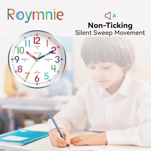 14" Wall Clock for Kids Learning Silent Battery Operated Teaching