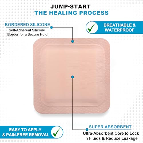 Silicone Super Absorbent Dressing with Border (5 Count)